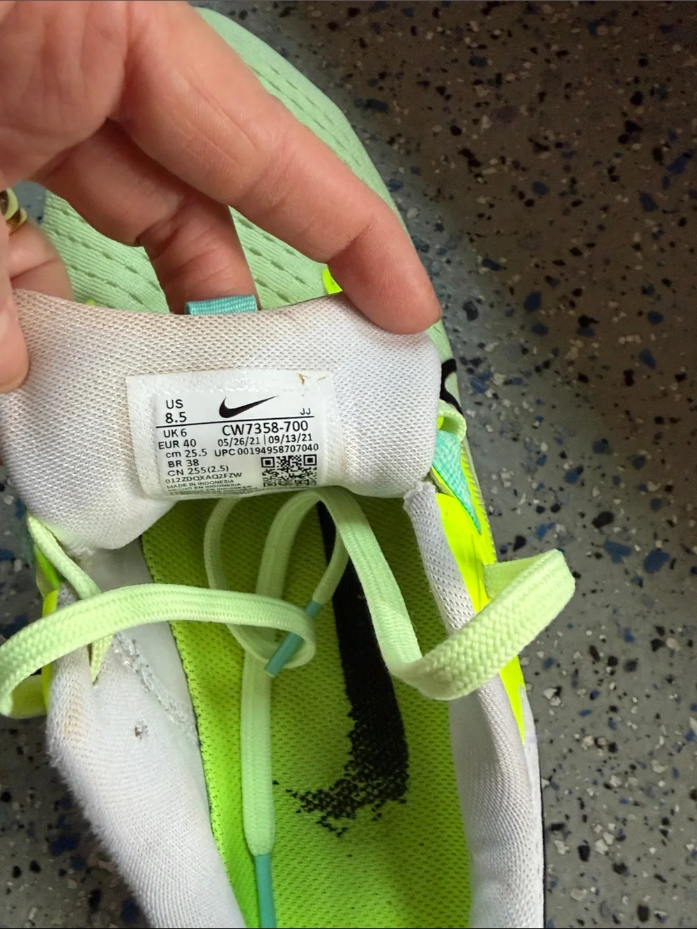 Nike Running Shoes - White with Neon Yellow & Black Swoosh size 8 1/2 women’s